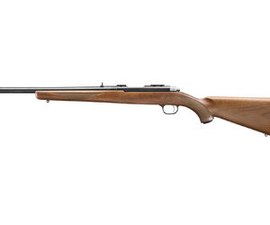 Bolt-action rifle with a wooden stock and iron sights, viewed from the left.