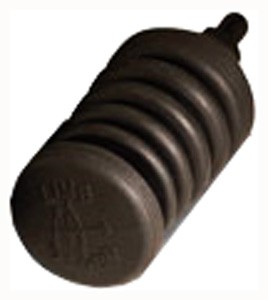 Black rubber, ribbed cylindrical plug or stopper with a capped end. Used as a seal or insert tool.