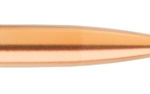Copper-colored rifle bullet facing to the right, a pointed projectile with a smooth, metallic jacket.