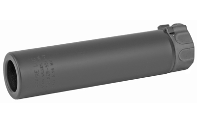SFTRAINER5561BK3 GunHippo Cylindrical rifle suppressor with a threaded bore, shown from the side.