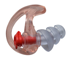 Clear penile ring with a red insertion and a gray suction/attachment, shown on a white background.