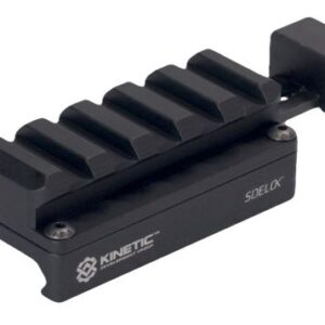 Black Picatinny rail mount with multiple grooves and a large square adjustment knob at one end, labeled Kinetic/SidLock on the side.