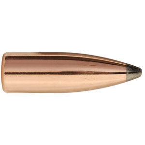 Copper-jacketed rifle bullet shown from the side on a white background.