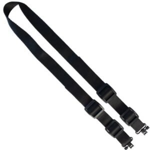 Twin black camera strap with adjustable buckles and metal clips for attaching cameras