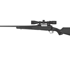 Long-barrel bolt-action rifle with a mounted scope and black synthetic stock.