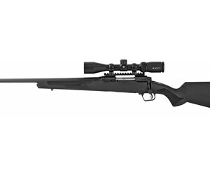 Long black rifle with a scope and synthetic stock, oriented to the left