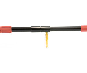 Bar-shaped tool with red plastic end caps and a small gold pin hanging from the center.