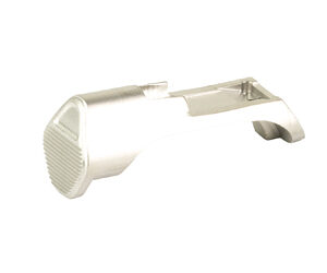 Metal handheld kitchen tool with a ridged rotating wheel and a lever-like arm, likely a can opener.