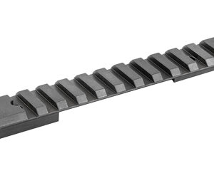 Metal Picatinny rail segment with evenly spaced slots and end mounting holes for accessory attachment.