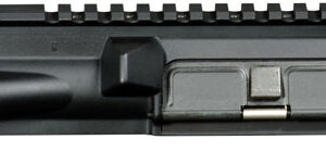 AR-15-style upper receiver with Picatinny rail, ejection port, and muzzle end visible