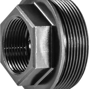 Metal threaded adapter with female internal threads on one end and coarse external threads on the other end