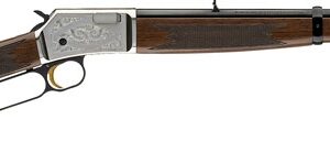 Lever-action rifle with wooden stock and long metal barrel, shown in profile for hunting use