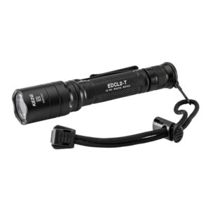Black KEG EDCL2-T compact flashlight with textured grip and wrist lanyard