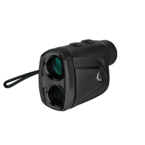 Black handheld optical device with two lenses and a wrist strap (night vision/monocular style)