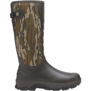 Knee-high camo hunting boot by LaCrosse with rugged sole and side camo panels.