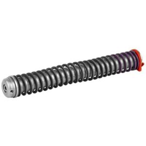 Metal coil spring (shock absorber component) with red and gray end fittings, used for suspension damping