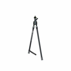 Three-legged camera tripod with a small mounting head on a white background