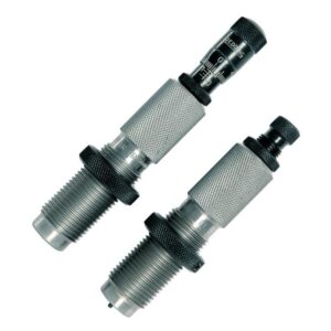 Pair of silver micrometers with knurled grips and scale dials, arranged diagonally for precise small-precision measurement.