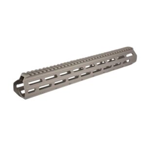 Gray AR-15 handguard (quad rail) with multiple Picatinny slots for accessory mounting