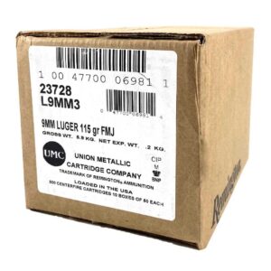 Remington UMC Handgun Ammunition 9mm Luger 115 gr FMJ 1145 fps 1000/ct  (20-50/ct)